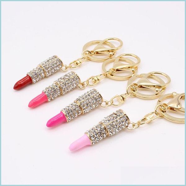 

keychains lanyards fashion metal fl rhinestone lipstick red keychain bag pendant key chain for woman gift 5 colors drop delivery 2 dhi6w, Silver