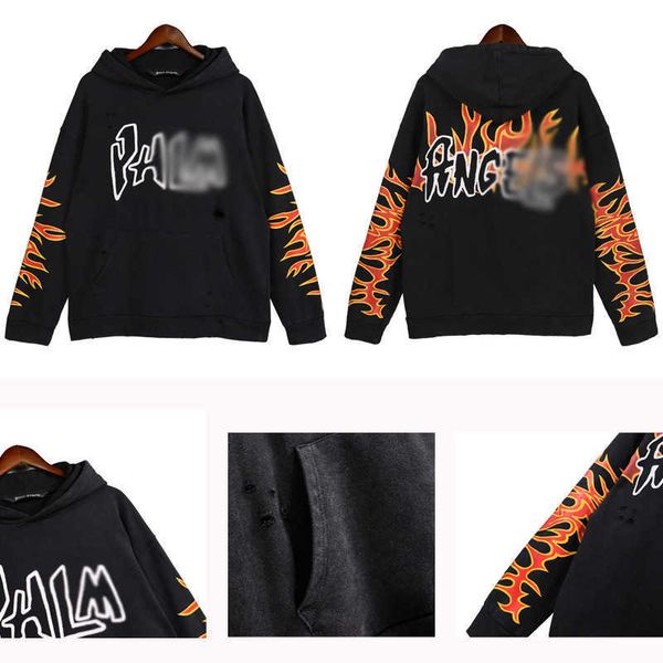 

designer fashionable 2022 brand hole plam broken bear sweater flame fall loose angles hoodie tide, Black
