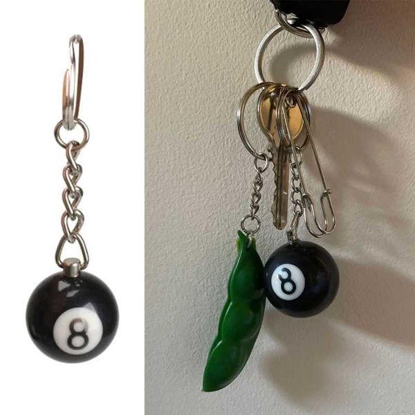 

keychains 1 pc fashion creative billiard keychain small lucky number 8 table ball key ring 25mm resin jewelry gift for men women g221026, Silver
