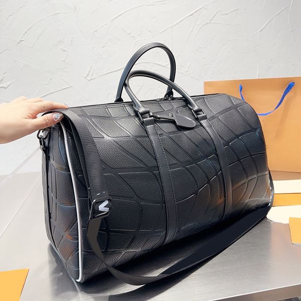 

french womens duffel black calfskin bags large capacity travel holiday handle totes with nylon strap crossbody shoulder designer handbags fo