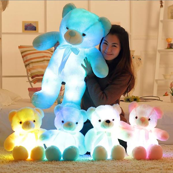 

30cm 50cm luminous creative light up led teddy bears stuffed animals plush toy colorful glowing teddy bear christmas gift for kid