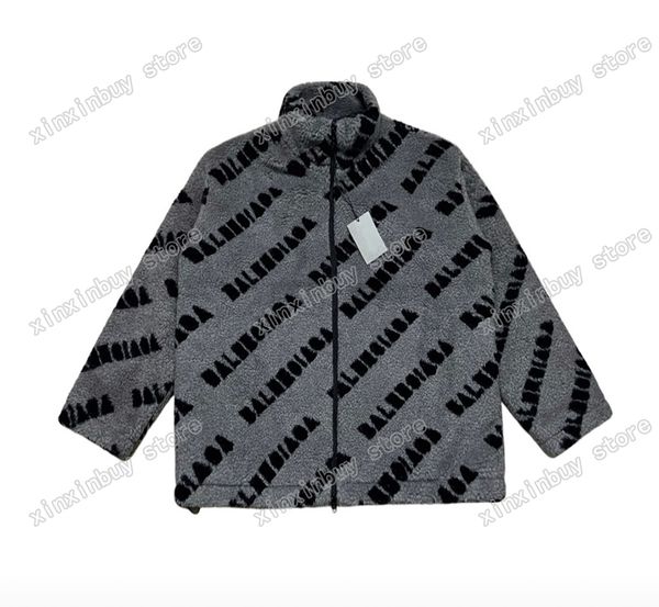 

xinxinbuy men designer coat jacket fleece puffer paris letter fabric long sleeve women gray black blue s-2xl, Black;brown