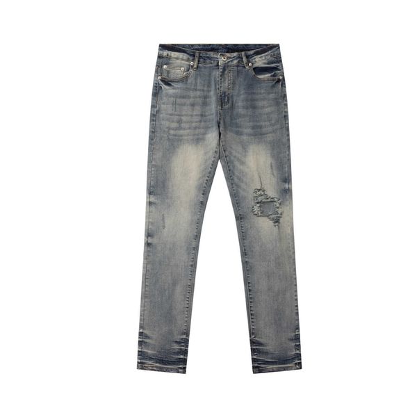 

men's tattered jeans worn jeans leggings trend pencil pants, Blue