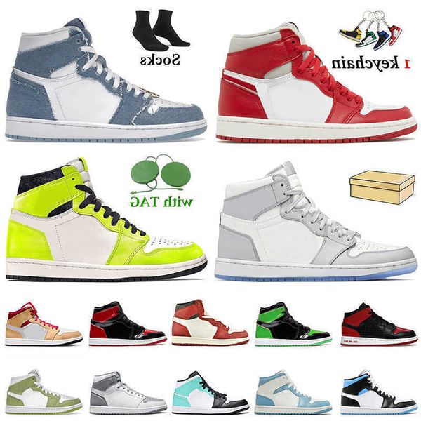 

shoes trainers sneakers with basketball box retro denim university blue 2022 qualtiy lightning 1 1s og high j1 newstalgia chenille