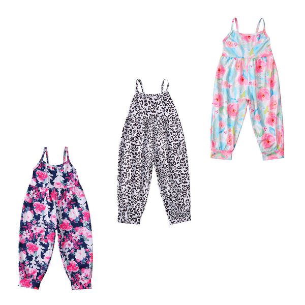 

rompers kid girls summer jumpsuit sleeveless sling flowers leopard print romper overall casual long pants clothing j220922, Blue