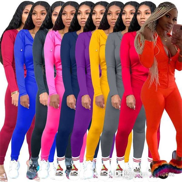 

fall winter womens sports tracksuits designer sweatshirt outfits slim streetwear two piece set zipper hooded sportwear, Gray