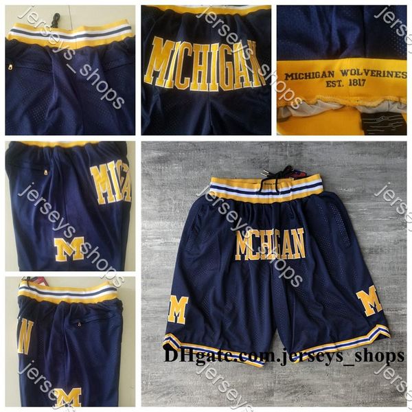 

college wearsmens just don pocket basketball shorts retro stitched 1817 navy blue michigan wolverines pocket shorts lining mesh sports pocke, Black