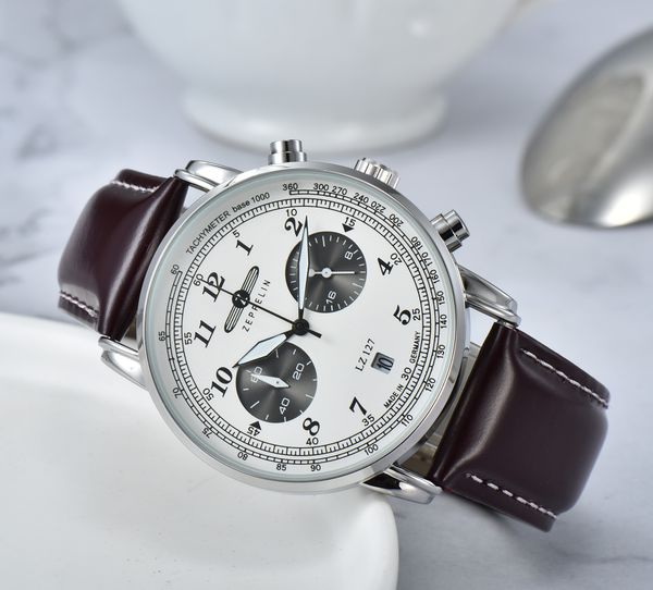 

2022 New Zeppelin multi-function time code casual leather business quartz men's watch Relojes hombre