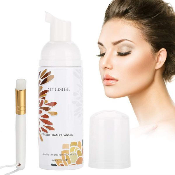 

50 bottles eyelash extension shampoo cleanser 60ml with 50 pieces cleanser brush for salon and self use dust remover