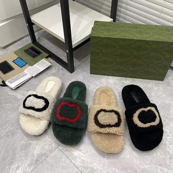 

2022 new women's winter fashion comfortable indoor outdoor high-grade wool slippers wear flat shoes letter shoelace box35-40, Black