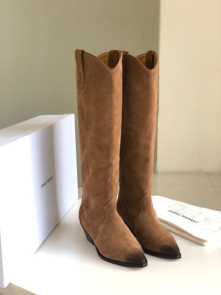 

classic isabel boots marant denvee knee-high suede boots 100% calfskin leather, Black