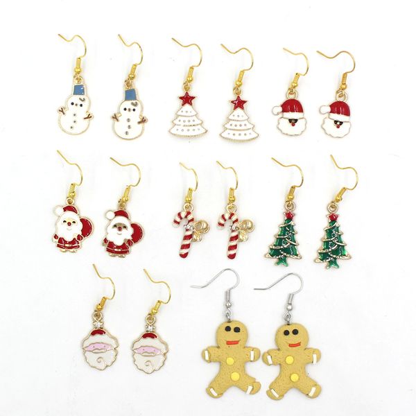 

xmas tree santa snowman christmas dangle earrings ginger bread drop earrings for women party holiday gifts jewelry, Silver
