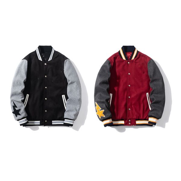 

2021 shark designer baseball uniform men's women's jacket sleeve splicing color sweater single breasted japanese fashion sportswea, Black