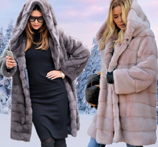 

winter women faux rabbit fur coat luxury long loose lapel overcoat thick warm female plush coats black