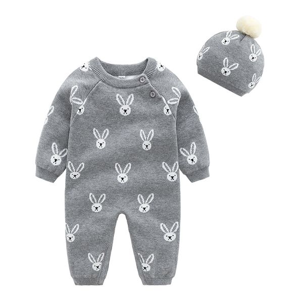 

rompers baby one-piece clothes autumn and winter knitting plush thickened outerwear 0-1 year old baby long sleeve for newborn, Blue