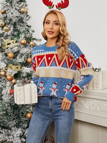 

women's sweaters charmingtrend winter women casual sweater female pullover christmas snowman printed oversized american retro, White;black