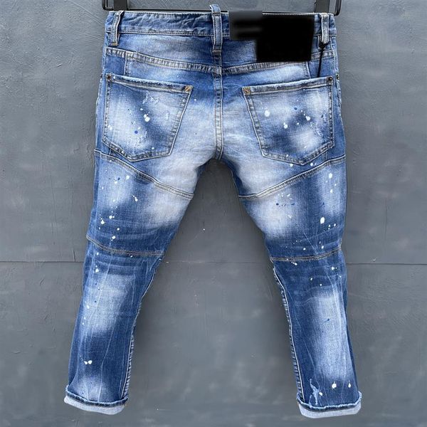 

designer men dsq jean blue hole wash straight jeans europe and america casual slim logo pant elasticity fashion trend youth mens p220n