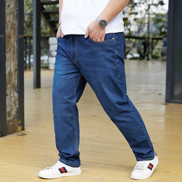 

oversized men's elastic loose wide leg jeans fattened wear-resistant fatso straight trousers, Blue