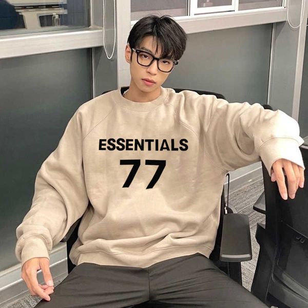 

double line essentials fashion brand men's and women's loose autumn winter neck sweatshirt, Black