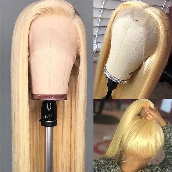 

613 blond lace front human hair wig 150% density 26 inch blonde brazilian remy straight wig for black women baby hair 150% virgin remy2948