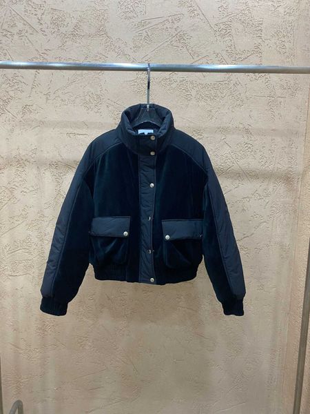 

women down parkas jackets 3 d design embroidery letter pattern short puffer coat color contrast standing collar zipper long sleeve jacket br, Black