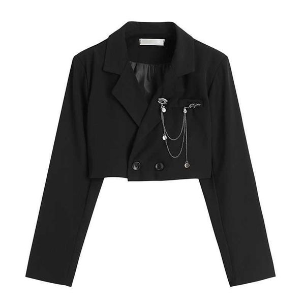 

women's suits blazers women punk gothic cropped blazer with metal chain harajuku design streetwear chic patchwork suit office lady comm, White;black