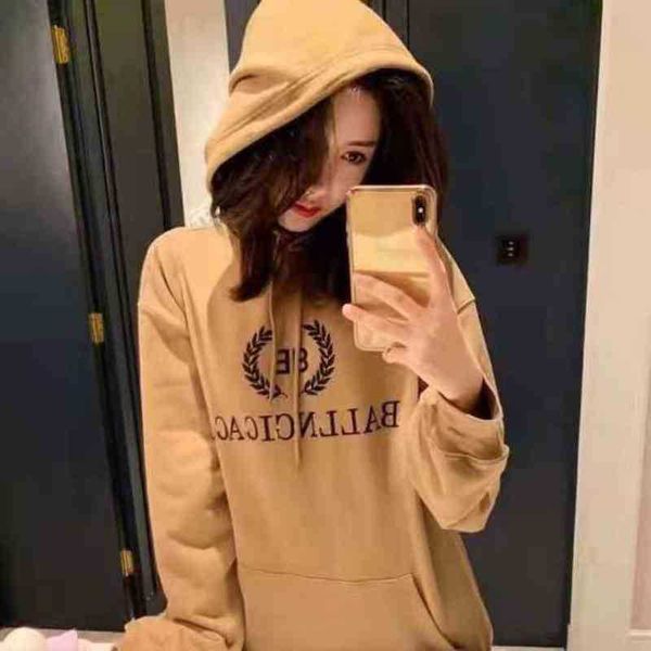 

fashion couples balencigas hoodies double autumn winter b wheat print hooded cotton sweater for men women lovers loose bottomed jacket, Black