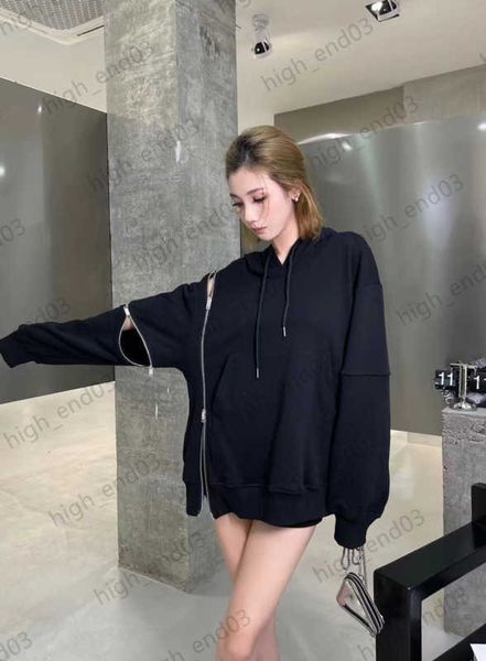 

designer womens hooded sweatshirt fashion deconstructs hoodie multiple zipper design various wear set woven fabrics thickening the jumper wo, Black