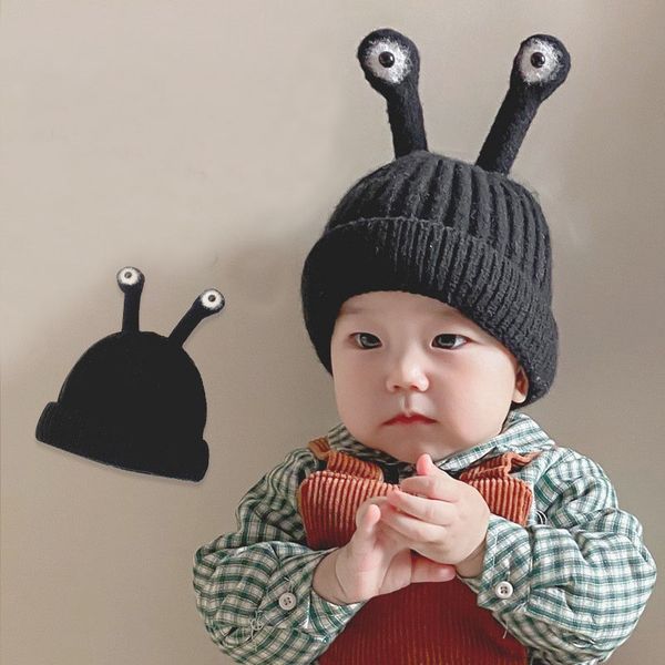 

m536 autumn winter baby girls boys hats cartoon frog eyes kids knitted beanie caps children warm hat, Yellow
