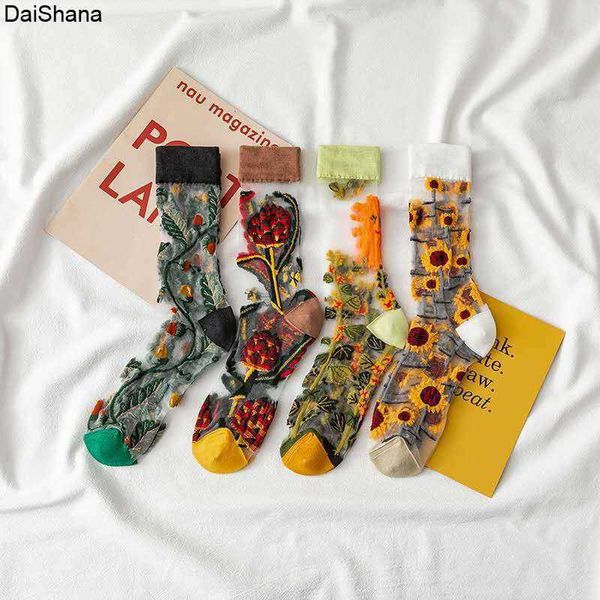 

athletic socks new product women harajuku crystal slik tide funny sunflowers vines flowers happy cute socks