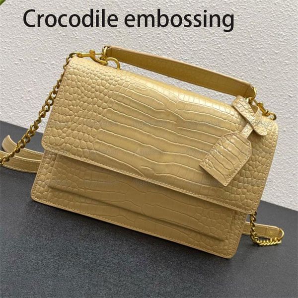 

designer luxury sunset chain wallet smooth flap bag purses women crossbody shoulder medium bags crocodile embossed shiny leather small sunse