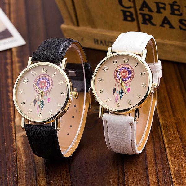 

wristwatches ladies casual watches fashion dream catcher flower quartz for watch black leather women pink dress clocks gifts reloj mujer, Slivery;brown
