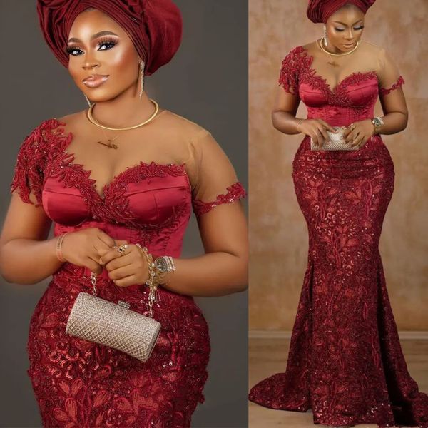

2022 arabic aso ebi burgundy mermaid prom dresses lace beaded evening formal party second reception birthday engagement gowns dress zj600, Black