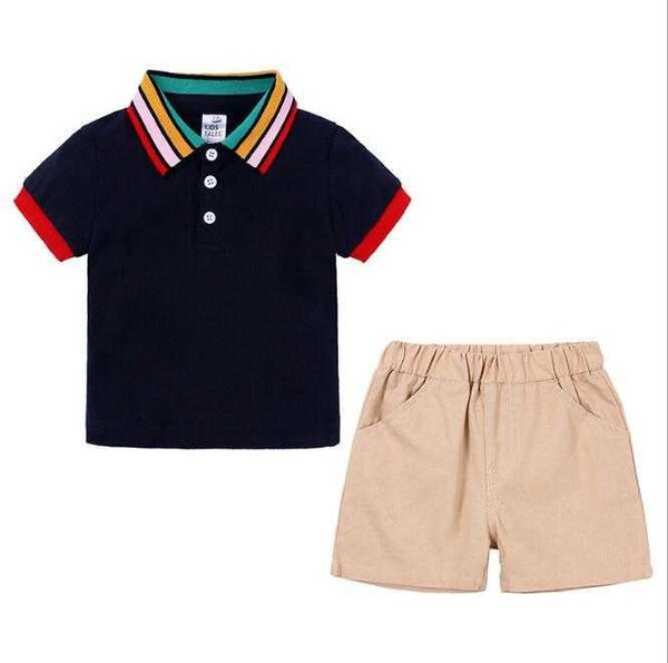 

clothing sets new selling children's clothes rainbow collar polo shirt boys' short sleeve two pieces set of popular one for hair, White