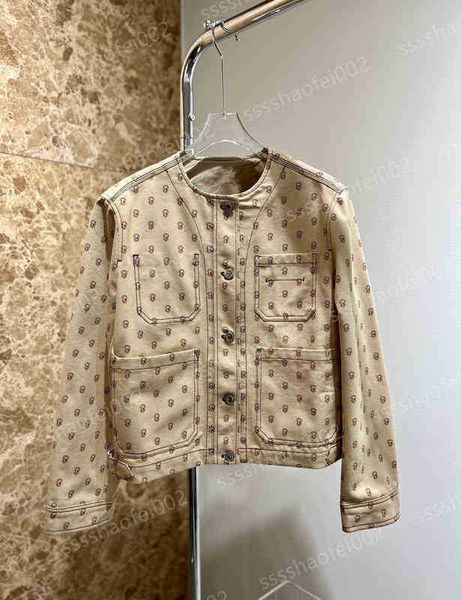 

luxury womens jackets hem fashion graphic logo print denim jacket pocket trim crew neck long sleeves designer women clothing 0912, Black;brown