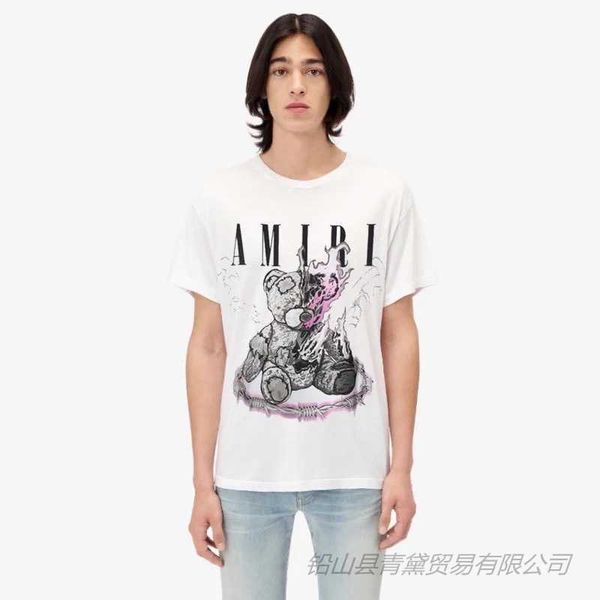 

designer amirs mens t-shirts street tide new us teddy bear 220g fine sulfur cotton printed tshirt hip hop high street, White;black