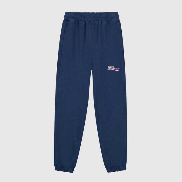 

popular brand designer pants balanciagas classic cola embroidery sports relaxed casual trousers for men and women blue, Black