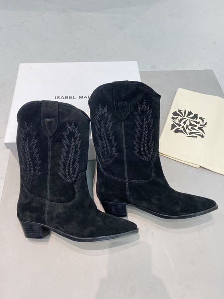 

classic isabel boots marant dallin suede leather western cowboy boots black embroidery