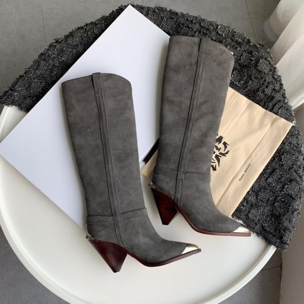 

classic isabel boots marant metal toecap boots lamsy knee-high perfect fashion, Black