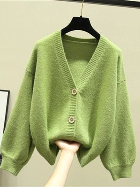 

oversized cardigan women 2022 spring casual solid v neck long sleeve cardigan sweater female knit jacket coat green pink zy5970, White;black