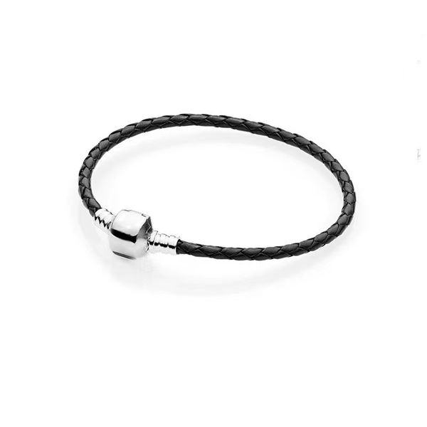 

black braided leather charm bracelet men women square clip clasps chain bracelets pulseras male female jewelry f type, Golden;silver