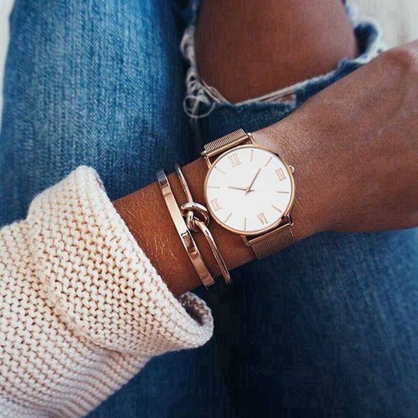 

watches women luxury rose gold dial brand stainless steel dress quartz watch roman numerals female clock luxe zegarek damski xmlw, Slivery;brown