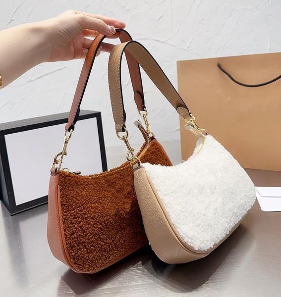 

simple women half moon shoulder bags designers lamb wool handbag fashion plush women axillary package womens leisure cross body handbags wal