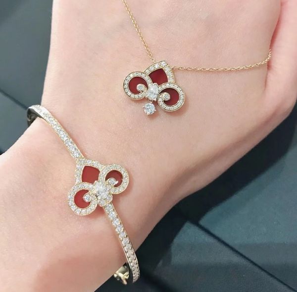 

luxury brand designer bangle red three leaf clover flower charm cuff bangle for women fashion jewelry, Black
