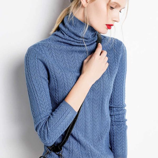 

women's sweaters autumn winter new women sweater openwork carved wool blend pullover solid color soft fashion knit high-collar g221018, White;black