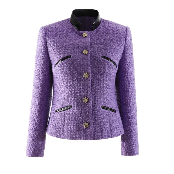

high-quality temperament pu stand collar wool blend jacket, Black;brown