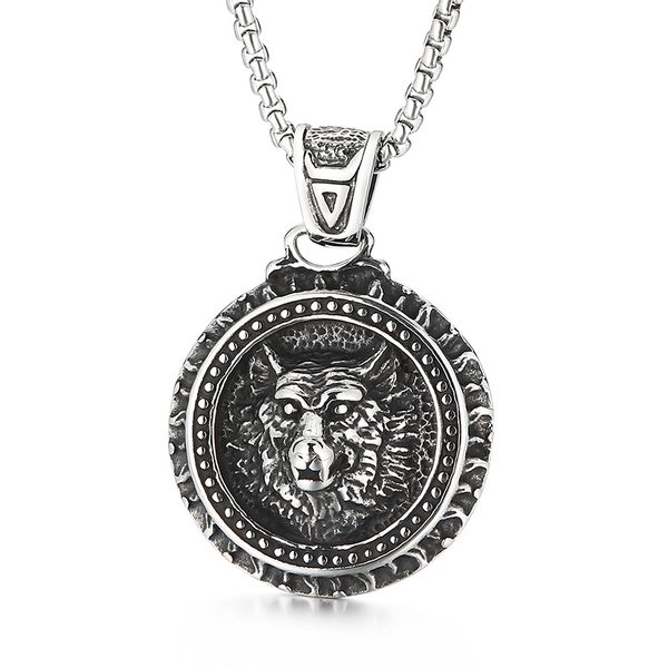 

classic animal lion wolf skull pendant stainless steel necklace chain for mens 24 inch chains large cool jewelry easter halloween christmas, Silver