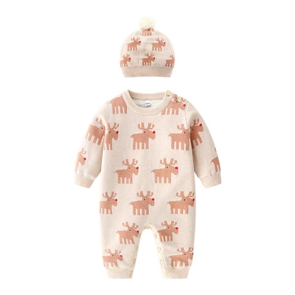 

rompers baby knitted one-piece sweater plush 0-1 year old autumn and winter pure cotton wool boys' crawling clothes romper newborn clot, Blue