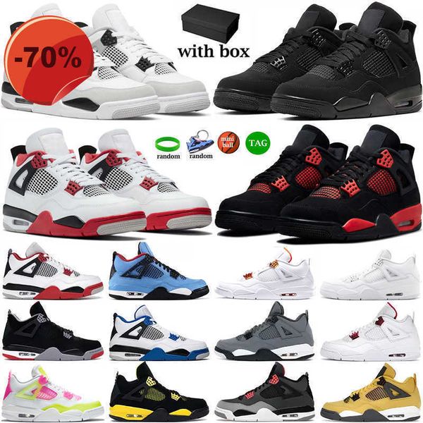 

basketball shoes with box military black cat fire red thunder sail white oreo pure money dark men women jumpman 4 4s sneaker