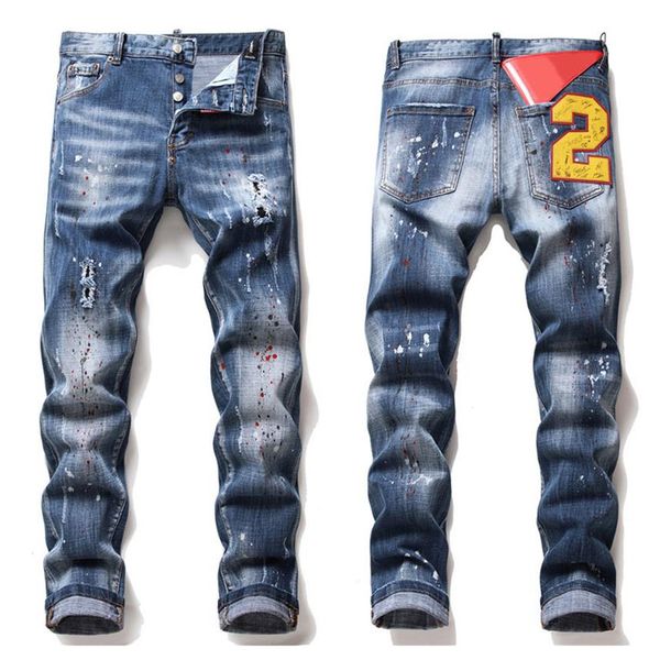 

mens rips stretch black jeans fashion slim fit washed motocycle denim pants panelled hip hop trousers b5292o, Blue